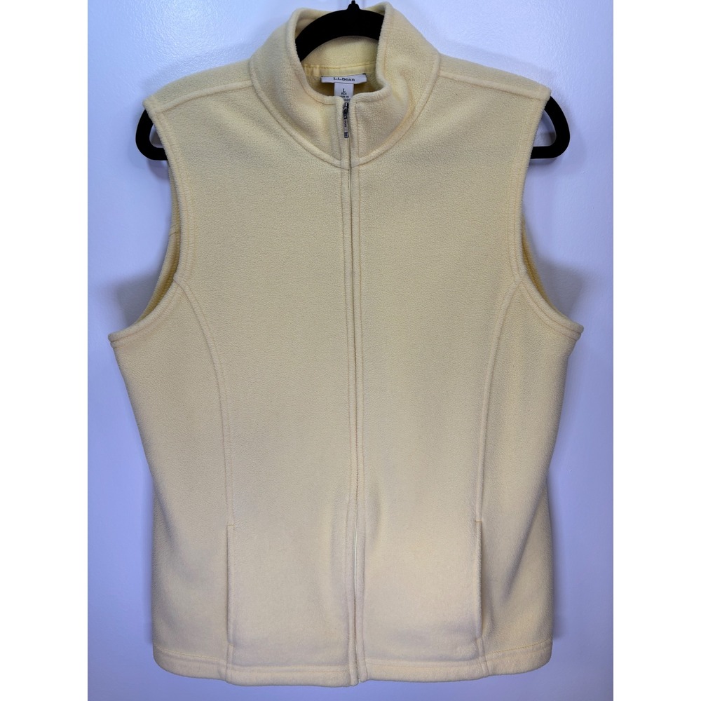 LL Bean Womens L Polartec Lightweight Fleece Vest Pale Yellow Full Zip Stretch